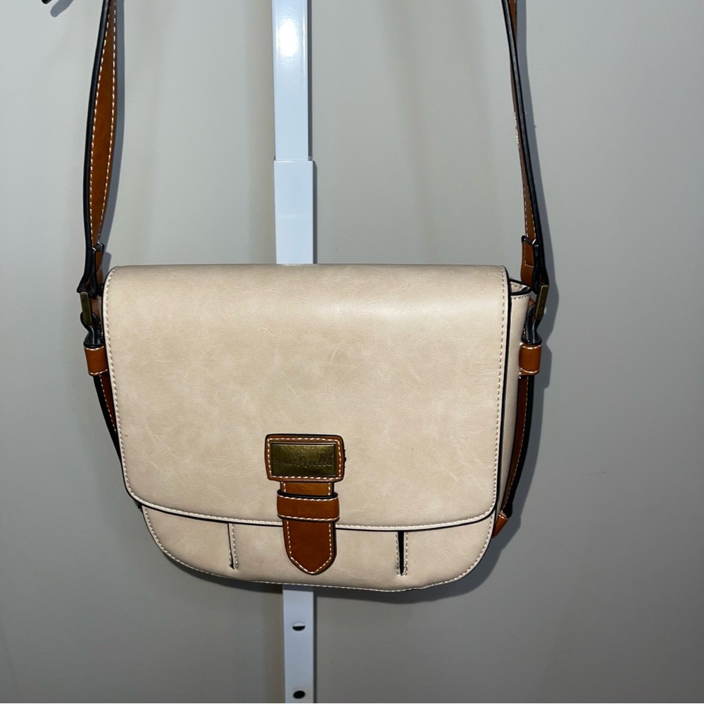 Simply Noelle Crossbody Bag Beige Tan Faux Leather Adjustable Strap
